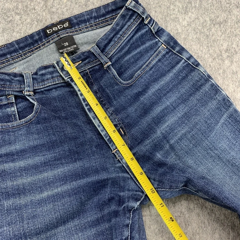 Bebe Women's Denim Blue Jeans Flare Mid Rise Size 28x31.5 - Picture 9 of 14